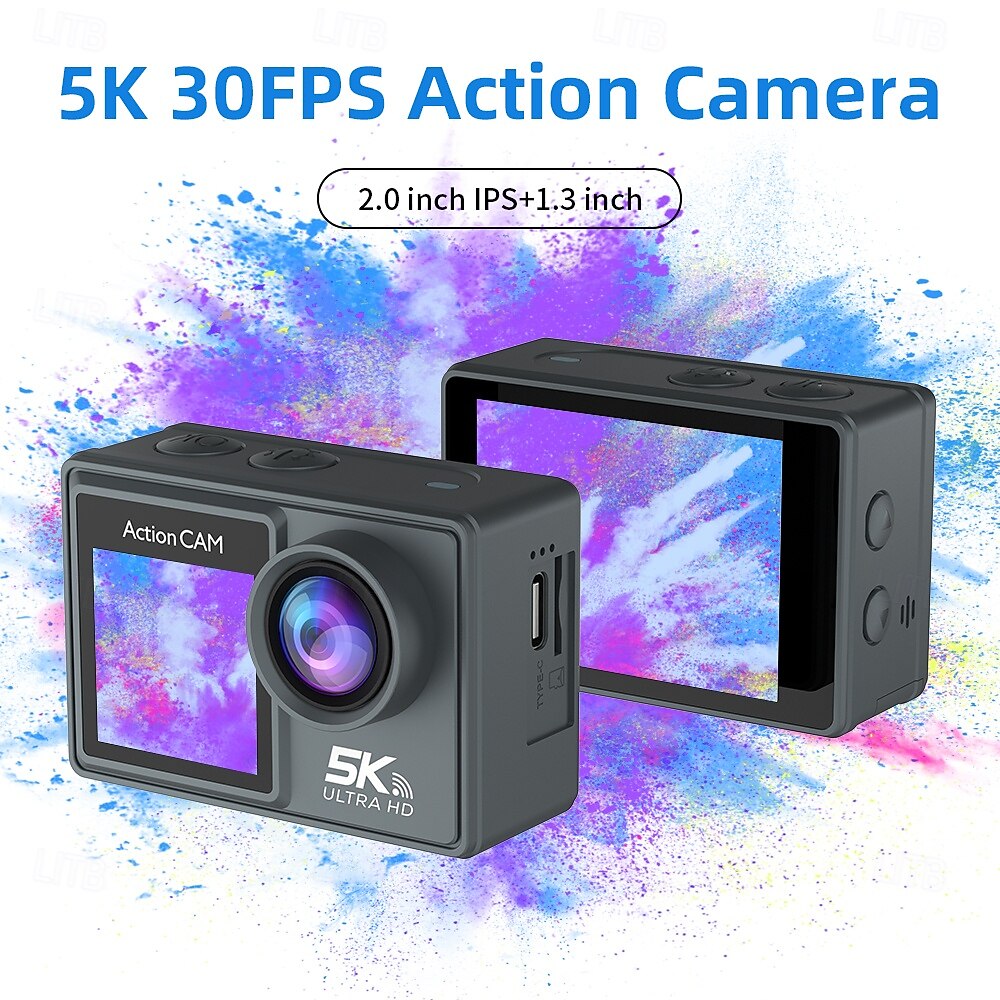 Экшн-камера 5K 30 кадров в секунду, двухэкранная сенсорная камера с Wi-Fi, водонепроницаемая, с пультом дистанционного управления, подводная камера для видеоблогинга, подходит для использования на 2026 - $108.99 –P2
