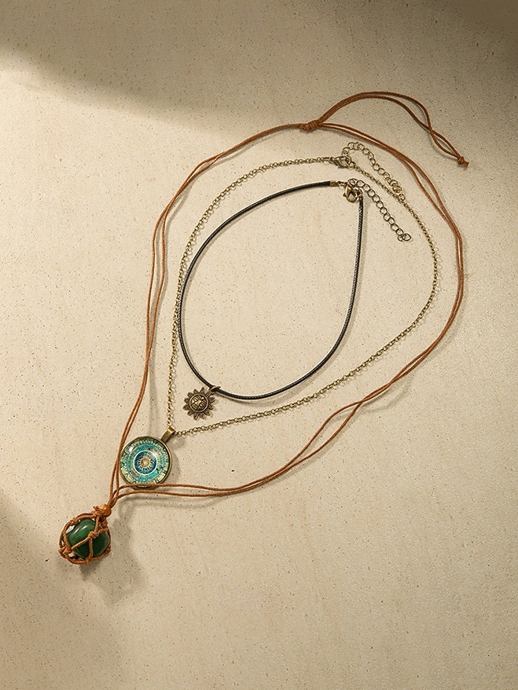 Dámská sada náhrdelníků v bohémském stylu ze smíšených materiálů, 3dílná šperková sada, ležérní a plážové outfity, ideální pro každodenní bohémské outfity 2026 - $9.99 –P4