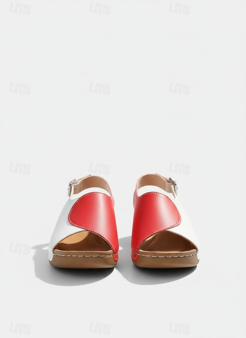 Rode tweekleurige wedge sandalen voor dames | comfortabele schoenen met voetboogondersteuning voor casual wandelingen, dagelijks gebruik en zomervakanties 2026 - $24.99 –P1