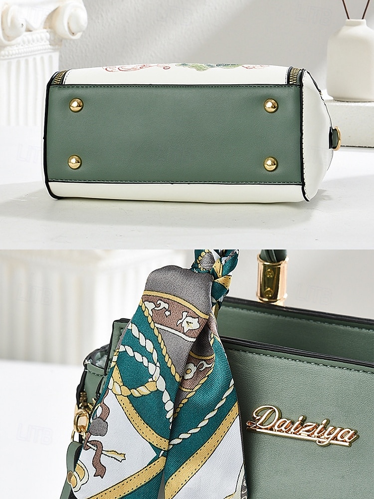 Γυναικεία τσάντα χειρός με κέντημα και λουλούδι, με διακοσμητικό κασκόλ, από συνθετικό δέρμα, σε πολλά χρώματα, κομψό, casual στυλ, ιδανική για καθημερινή χρήση, γραφείο και κοινωνικές συγκεντρώσεις. 2026 - $29.99 –P10