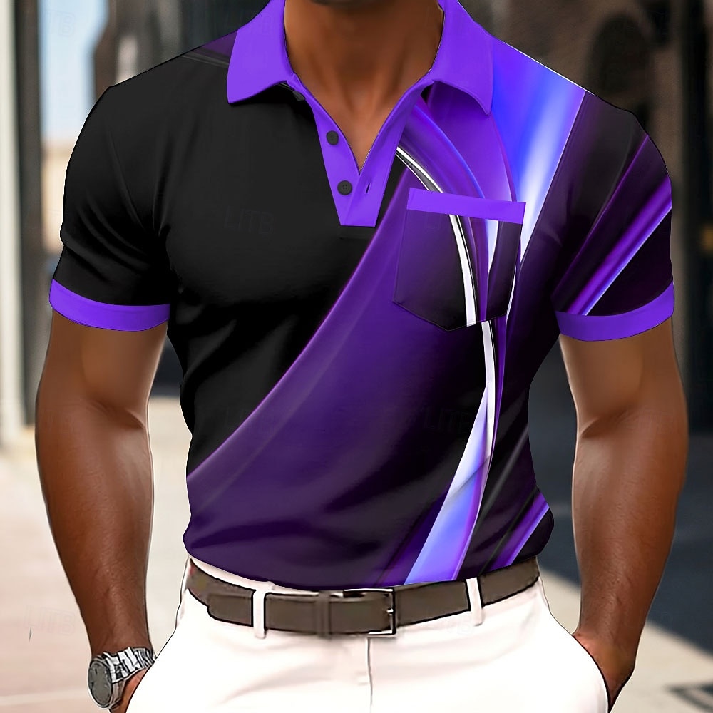 Herren Geometrisch Poloshirts Kurzarm Polo-Shirts Hemden mit Kragen Business-Casual Outdoor Athleisure Alltagskleidung 3D-Druck Knöpfe Frühling & Sommer Blau Purpur Braun 2026 - $24.99 –P4