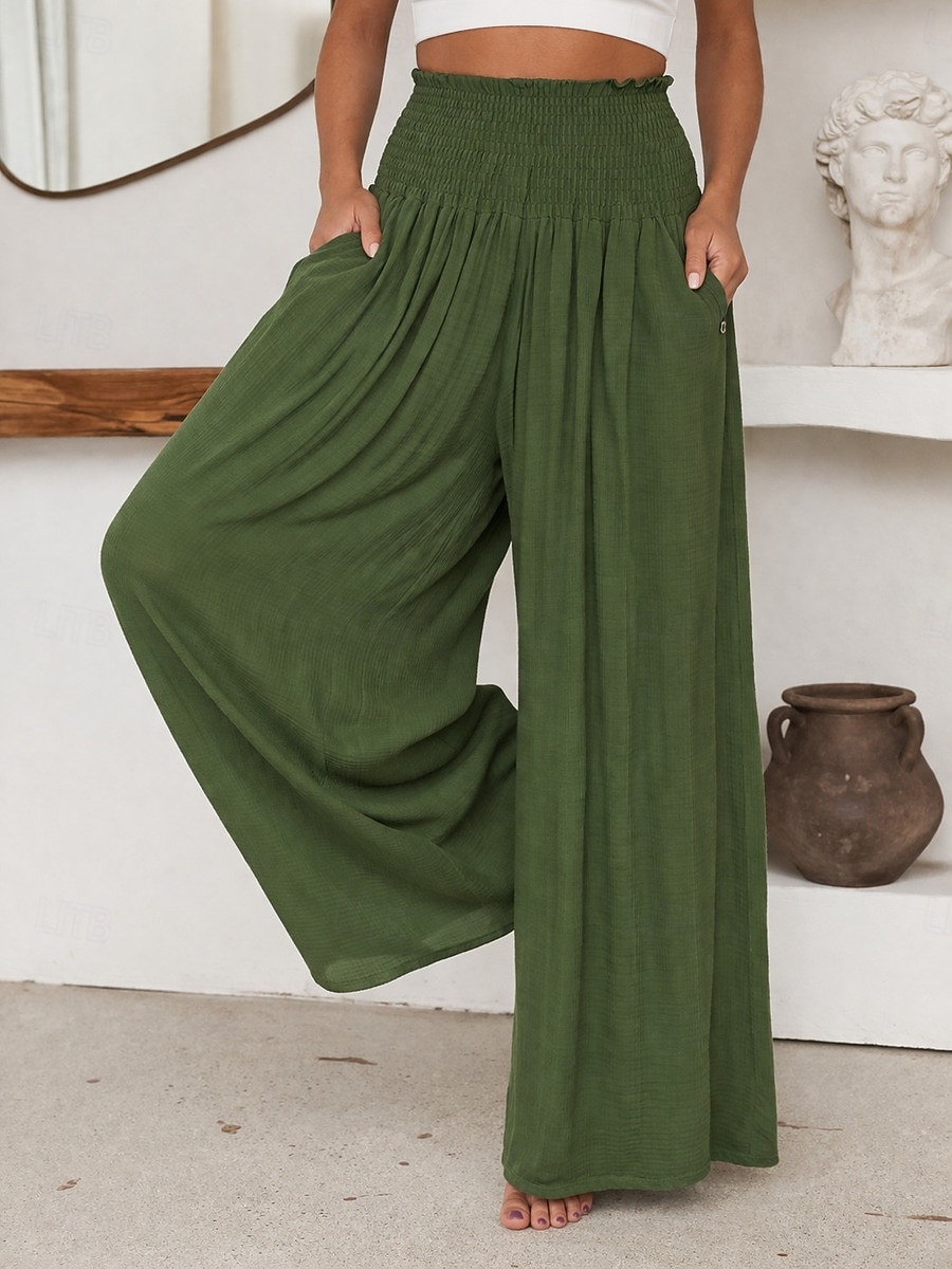 Γυναικεία Πλατύ Πόδι Παντελόνια Διακοπές Απλός Καθημερινό Πλήρες μήκος Ψηλή Μέση Σκέτο Τσέπη Ελαστική μέση High Cut Άνεση Ικανότητα να αναπνέει Moale Μικροελαστικό Καθημερινά Σπίτι Δρόμος 2026 - $27.99 –P15