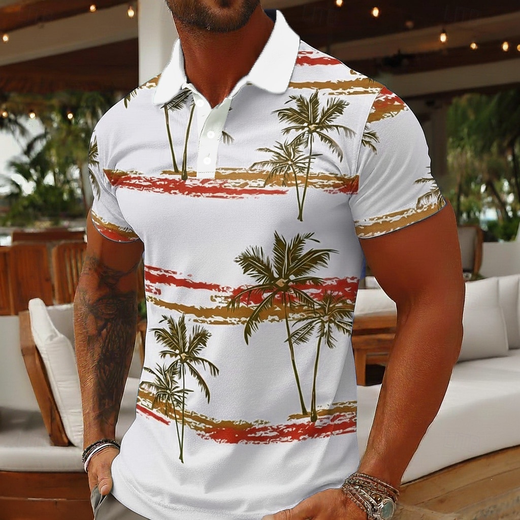 Men's Palm Tree Polo Shirts Short Sleeve Polo Shirts Collared Shirts Casual Athleisure Vacation Wear 3D Print Buttons Breathable Mesh Spring & Summer Blue Brown Green 2026 - $22.99 –P2
