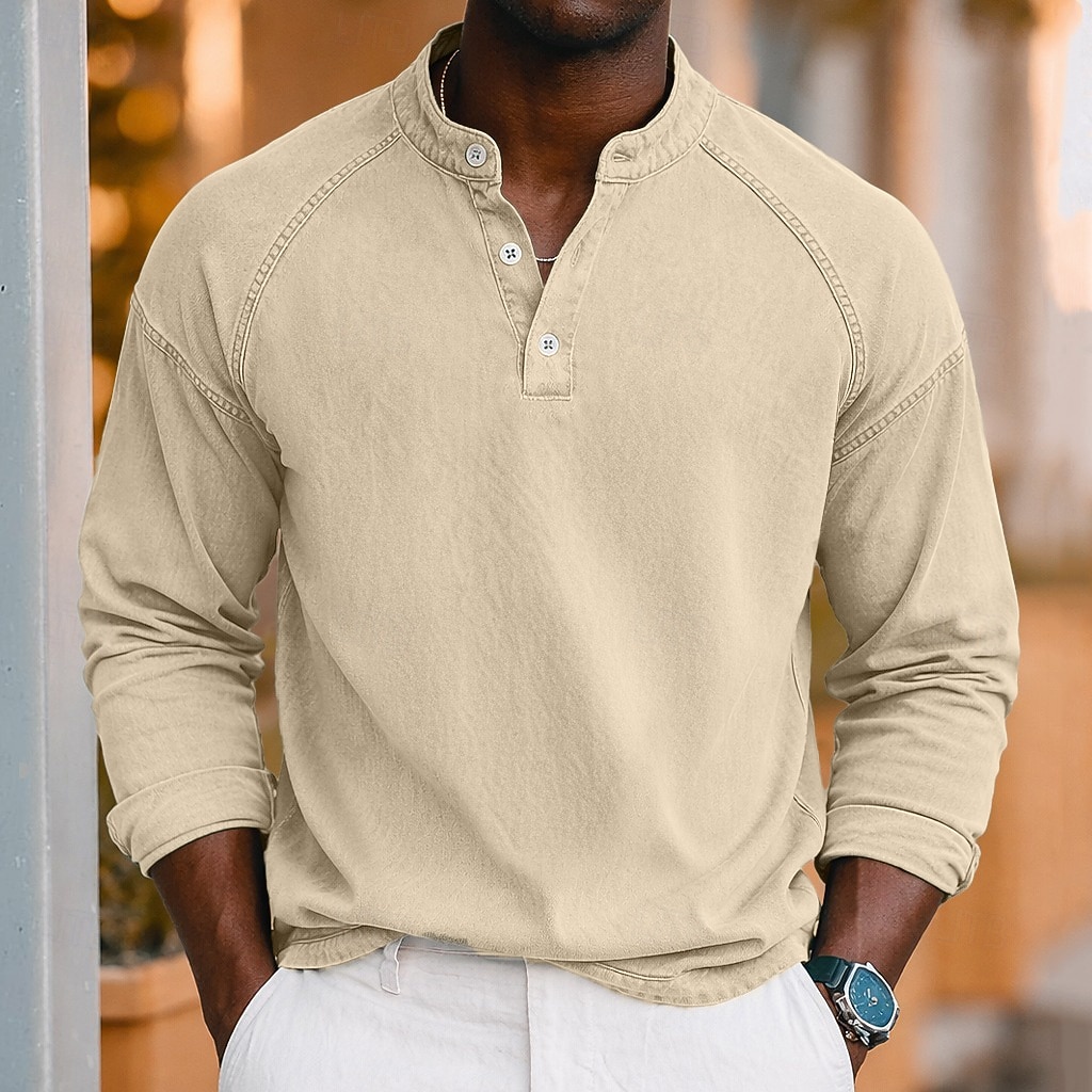 SoftFade™ Pánské Tričko Henley košile 100% Bavlna Kyselé praní Tričko Krátký rukáv Jednoduché Solidní Vintage Streetwear Příležitostné Barvené Prané Raglánové rukávy Postavený límec Henley Ulice 2026 - $31.99 –P8