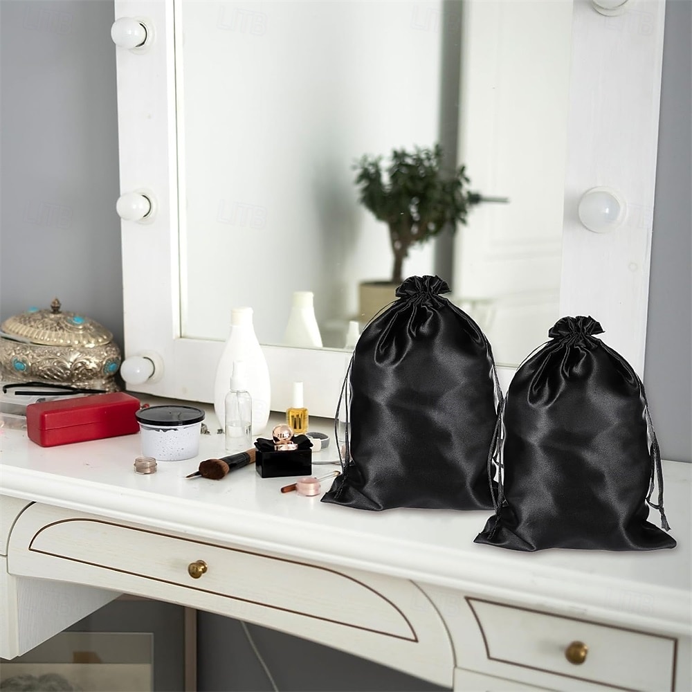 10Pcs Wig Bags with Satin Drawstring, Black Silk Hair Storage Bags for Multiple Wigs, Bundles, Extensions 2026 - $28.99 –P2