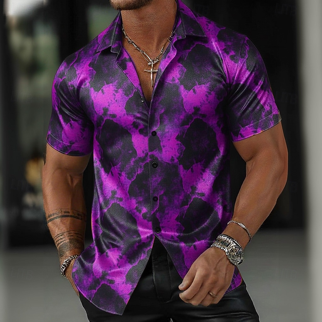 Herren Geometrisch Marmor Abstrakte Kunst Hemd Sommerhemd Knopfhemd Kurzarm Modisch lässig Outdoor Urlaub Sommer Frühling Umlegekragen 3D-Druck Hemden mit Kragen Gelb Purpur Orange 2026 - $25.99 –P3