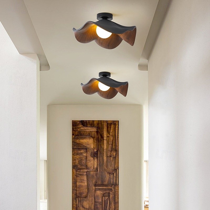 Plafonnier moderne et épuré en forme de feuille de lotus, vis G9, en fer imitation noyer, idéal pour une chambre, une chambre d'enfant, un couloir, un salon ou un balcon. de 2026 ? $133.99 –P1