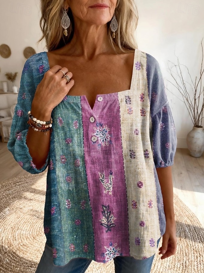 Pentru femei Bluză Zdrobit Nasturi Imprimeu Floral Grafic Imprimeu Paisley Zilnic Stilat De Bază Manșon Jumate Pătrat Topuri lungi Zilnic Mov Deschis Maro Trifoi Vară Primăvară 2026 - $29.99 –P1
