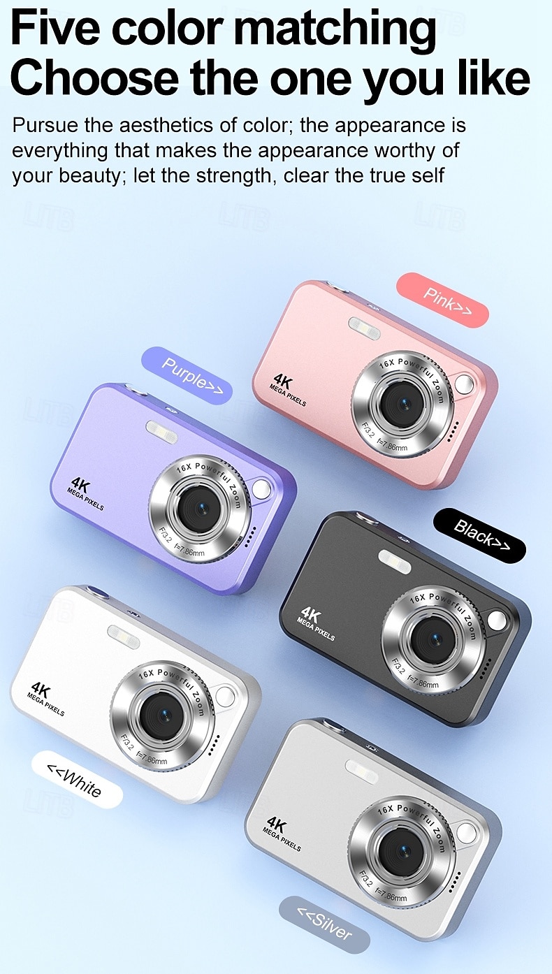 Câmera digital 4K para fotografia, 64MP, com foco automático, ideal para vlogs no YouTube, zoom de 16x, compacta, perfeita para estudantes, iniciantes e adolescentes. Câmera portátil do tipo "apontar de 2026 por $44.99 –P10