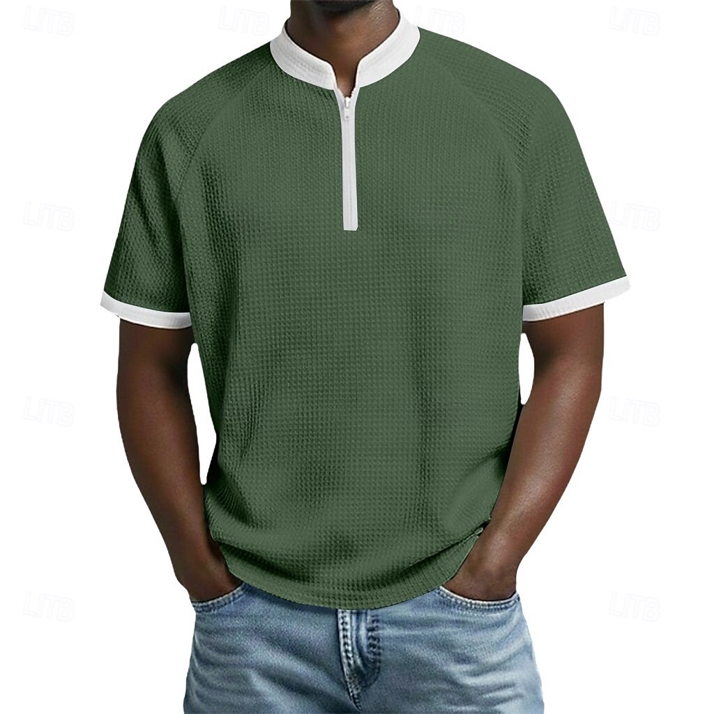 בגדי ריקוד גברים חולצות פולו וופל חולצות פולו קזו'אל יומי רבע מיקוד שרוולים קצרים אופנתי בסיסי קולור בלוק רוכסן קל משקל קיץ אביב רגיל שחור לבן בורגנדי כחול נייבי כחול סקיי סגול חולצות פולו וופל 2026 - $21.99 –P6