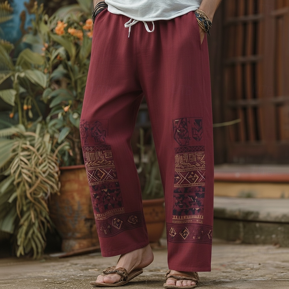 Per uomo Motivo Geometrico Etnico Pantaloni Pantaloni casual Pantaloni Larghi Misura del girovita medio Vintage Retrò Casa All'aperto Vacanza Coulisse elastica in vita Pantaloni tipo lino con tasche del 2026 a $27.99 –P1