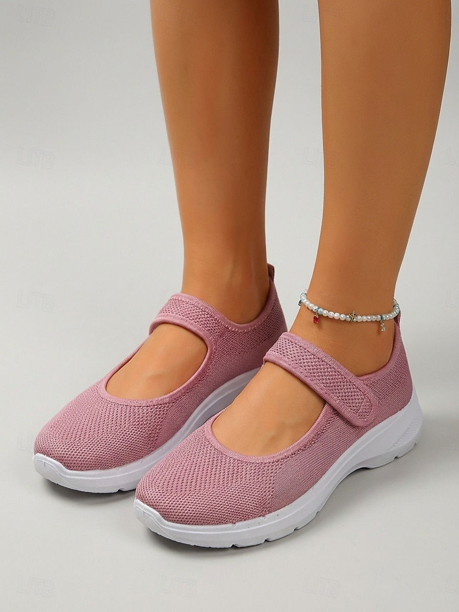 Zapatillas deportivas rosas de punto estilo Mary Jane para mujer, con correa ajustable, calzado cómodo y transpirable para uso diario, para caminar y para todo el día. 2026 - $19.99 –P2