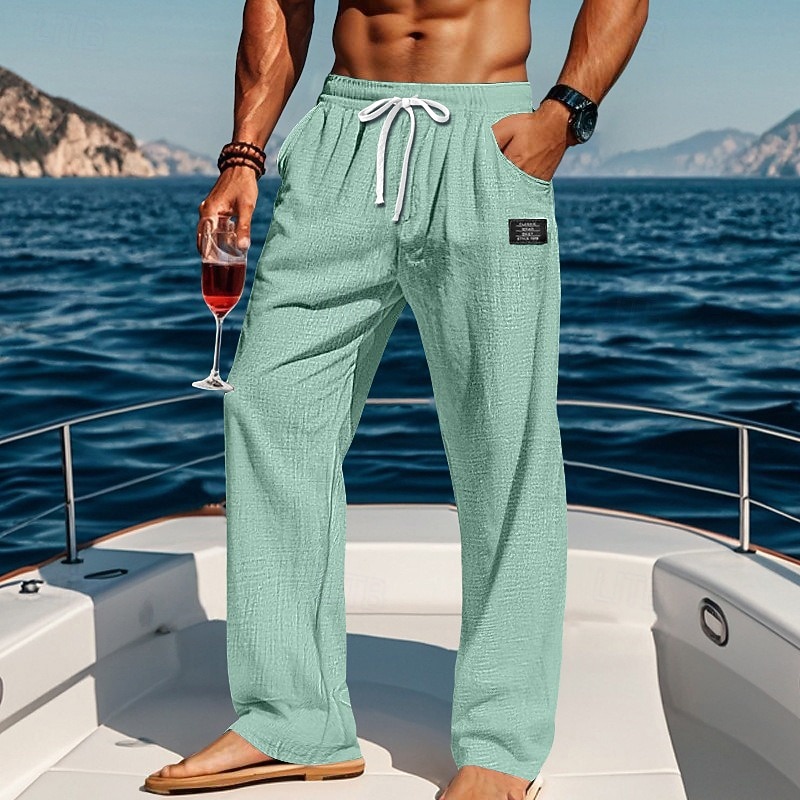 Per uomo Pantaloni Pantaloni Estivi Pantaloni da Spiaggia Coulisse Elastico in vita Gamba Dritta Semplice Comodità Traspirante Lunghezza intera Casuale Quotidiano Ferie Vacanza Moda Blu Nero del 2026 a $26.99 –P6