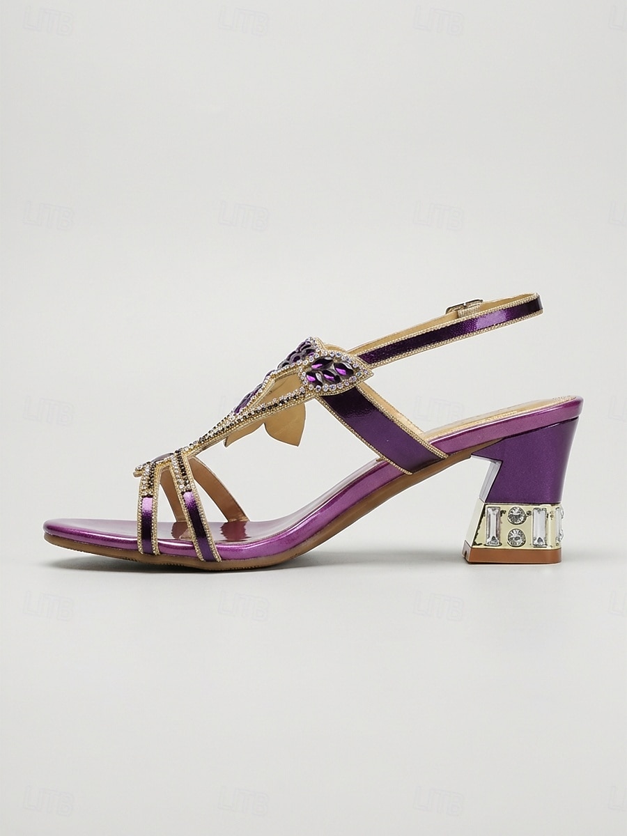 Women's Purple Embellished Block Heel Sandals, Open Toe Ankle Strap Elegant Dress Shoes for Mother of the Bride, Garden Wedding & Formal Events 2026 - $59.99 –P5
