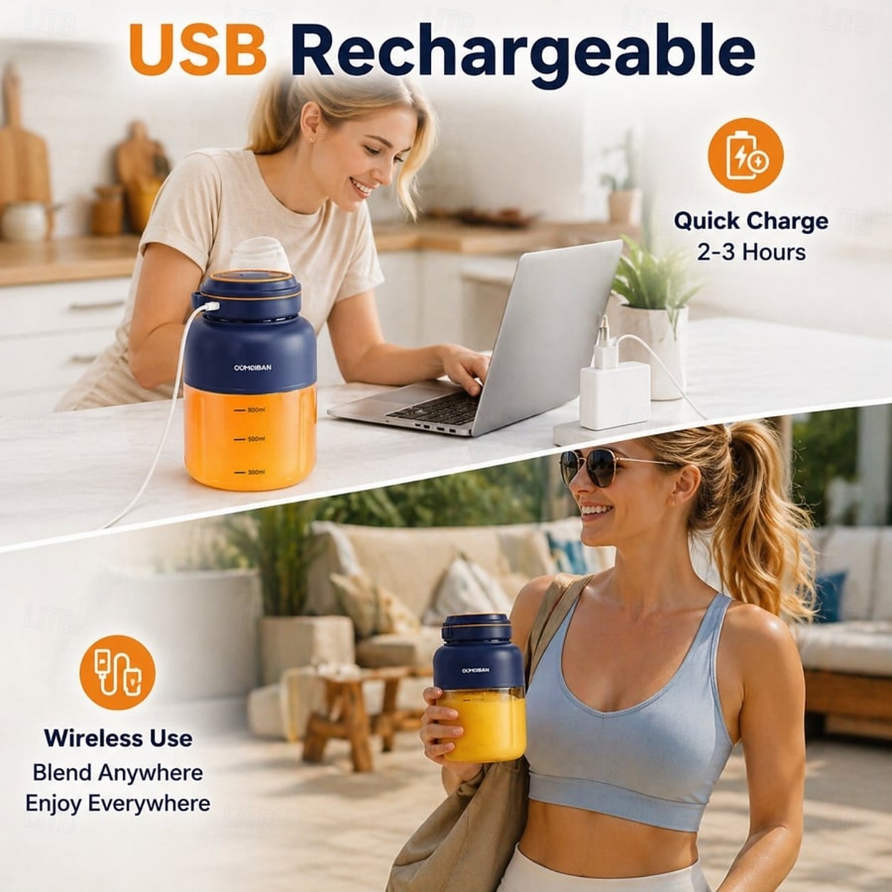 Exprimidor eléctrico inalámbrico de 44 oz para el hogar, ideal para electrodomésticos. &Vaso para batidora de verduras, botella de zumo personal de gran capacidad para el hogar y los viajes. 2026 - $29.99 –P3