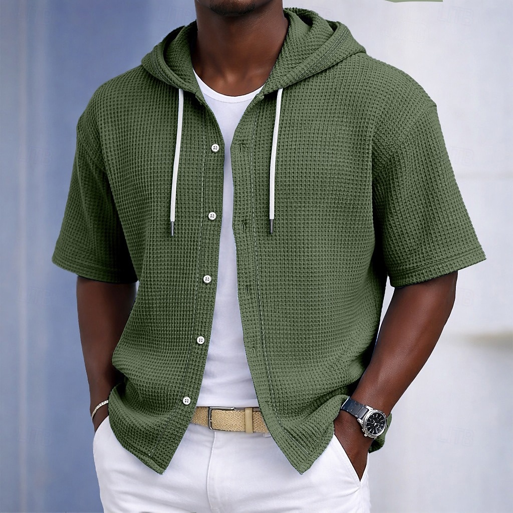 Herren Hemd Waffelhemd Freizeithemd Knopfhemd Schwarz Weiß Hellgrün Marineblau Purpur Kurzarm Einfarbig Einfach Mit Kapuze Lässig Täglich Fronttasche Bekleidung Elegant Mode Lässig 2026 - $30.99 –P6