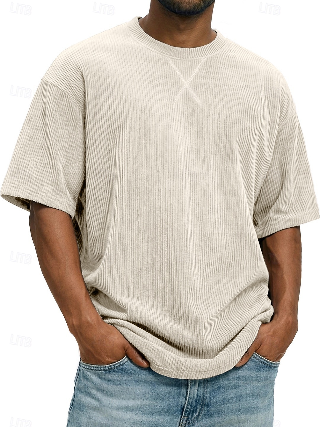 Herren T Shirt Cordhemd T-Shirt Kurzarm Rundhalsausschnitt Sommer Frühling Einfarbig Gestreift Grubenstreifen Mode Basic Weich Kord Urlaub Straße Alltagstauglich Schwarz Weiß Hellgrün Top T-Shirt für 2026 - $20.99 –P9