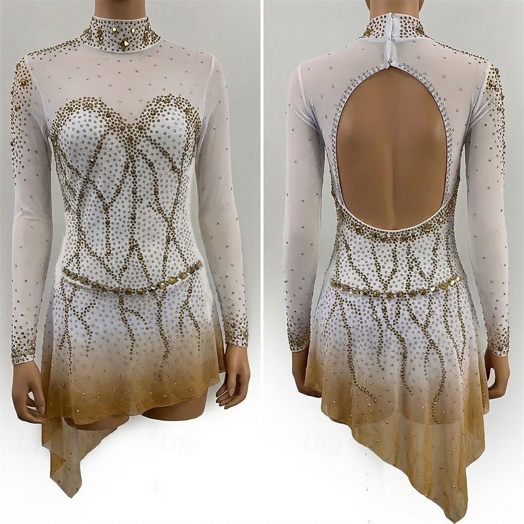 Taitoluistelupuku Naisten Tyttöjen Luistimet Hameet Kulta Tilkkutäkki Avoin selkä Silmukka Erittäin elastinen Kouluts Kilpailu Luisteluasu Klassinen Kristalli / Strassi Pitkähihainen Luistelu 2026 - $262.79 –P1