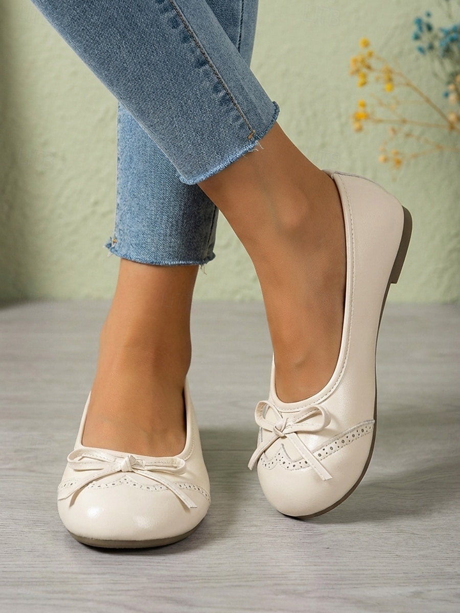 Women's Brown Wide-fit Bow Ballet Flats – Comfortable Soft Round-Toe Slip-On Shoes, Casual Faux Leather Non-Slip Flats for Cruise, Vacation & Everyday Wear 2026 - $24.99 –P1