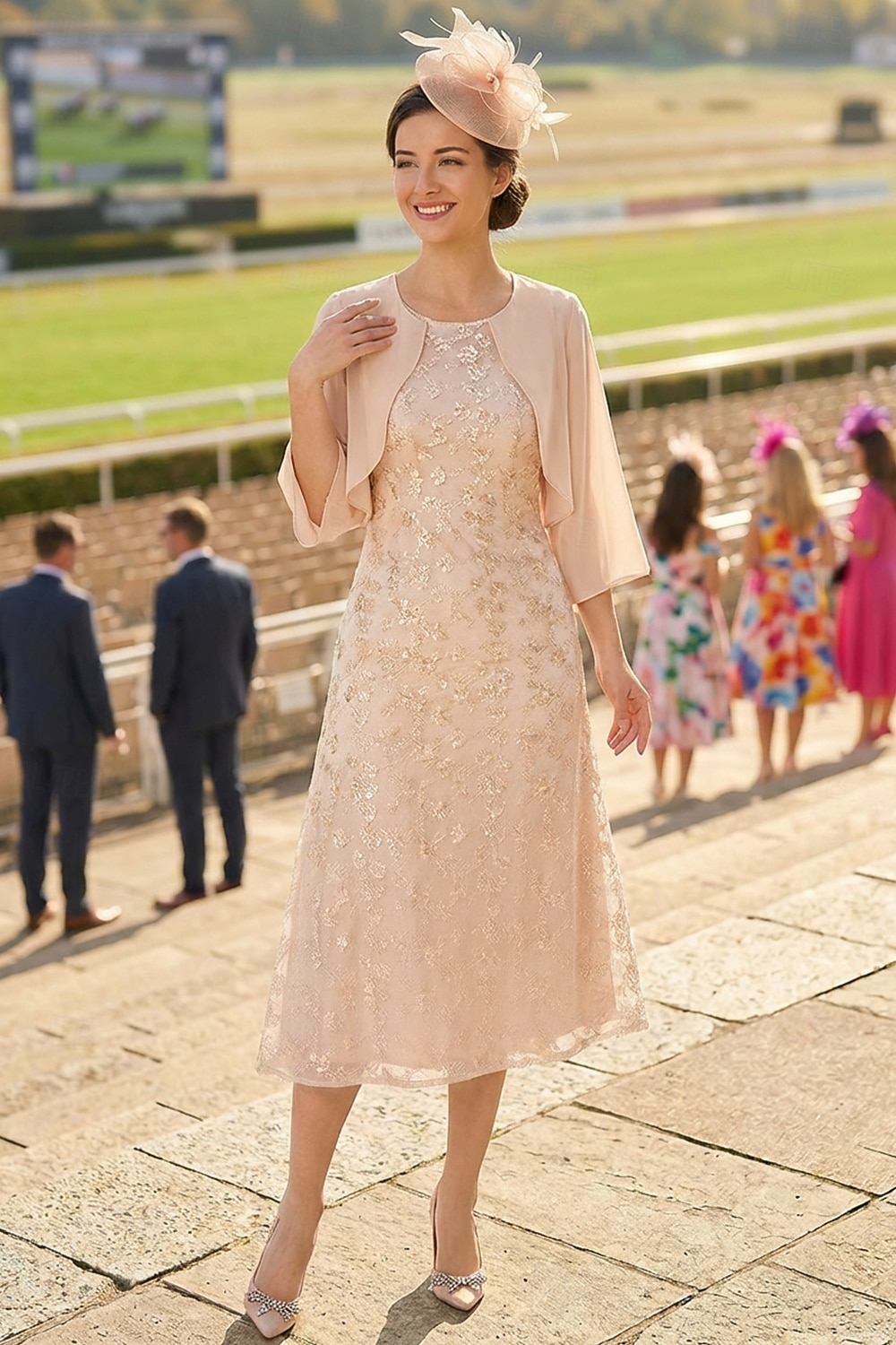 Vestido de fiesta A-line hasta el tobillo vestido de cóctel vestido de invitada de boda vestido de madre de la novia manga 3/4 escote redondo elegante formal encaje con encaje 2026 - $103.99 –P1