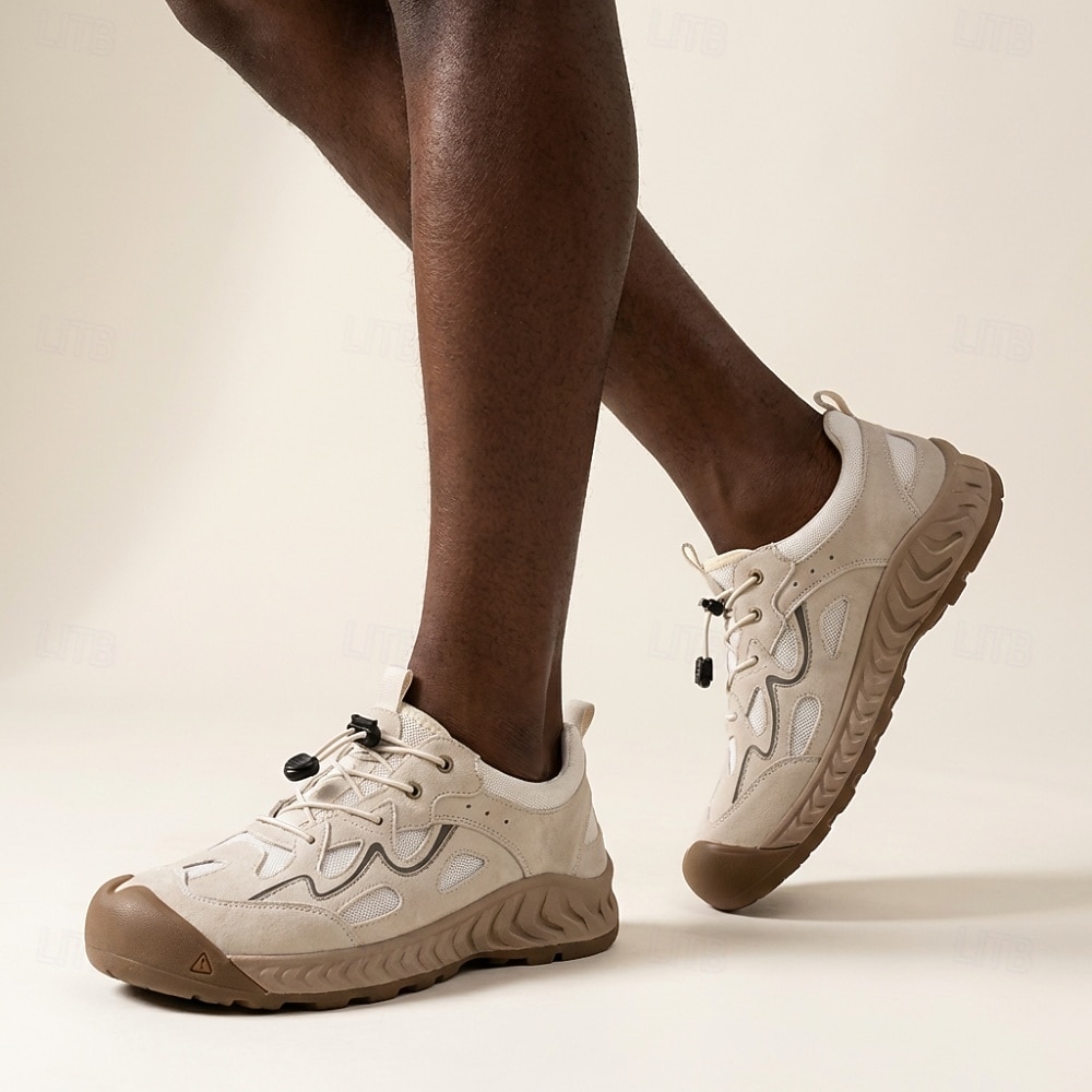 Men's Beige Outdoor Sneakers with Cutout Design and Lightweight Cushion Sole, Breathable Lace-Up Walking Shoes for Men, Ideal for Travel, Hiking, Outdoor Leisure and Everyday Casual Wear 2026 - $64.99 –P2