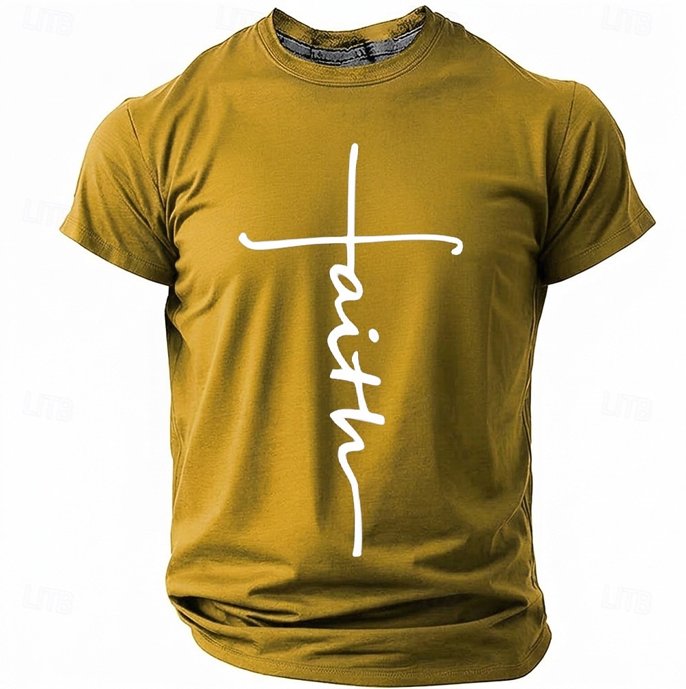 Faith Cross Men's Minimalist Christian Spiritual Religious T Shirt Graphic Crew Neck Short Sleeve Church Worship Easter Gift for Believers Designer Clothing Apparel 2026 - $18.99 –P3