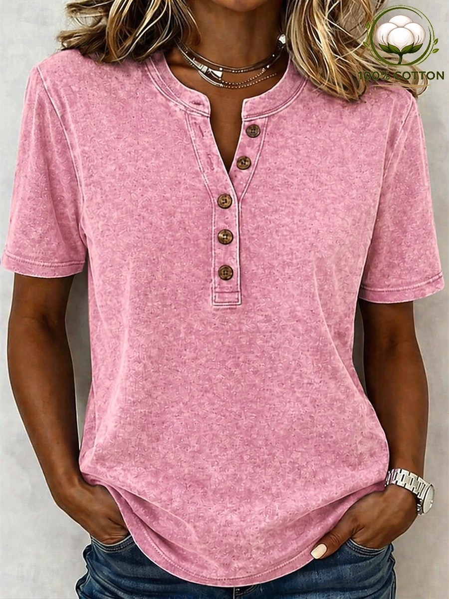 Per donna Maglia Henley Lavaggio acido Lavaggio vintage Vintage Moda Elegante Senza Maniche Manica Corta Henley Top Regolari Casuale Spiaggia Blu Giallo Rosa Arancione Grigio Estate Primavera del 2026 a $28.99 –P5