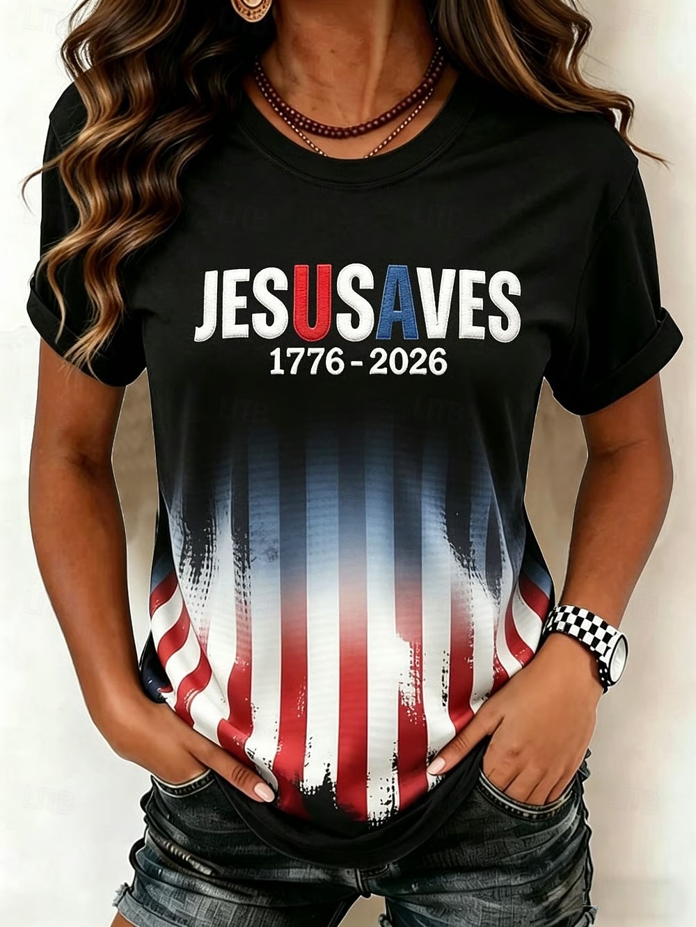 American Independence Day Women's T Shirt Print Graphic Flag Letter Vintage Fashion Stylish Short Sleeve Crew Neck Round Neck Regular Tops Casual Daily Weekend White-Blue Red / Blue Black+Blue Summer 2026 - $21.99 –P2