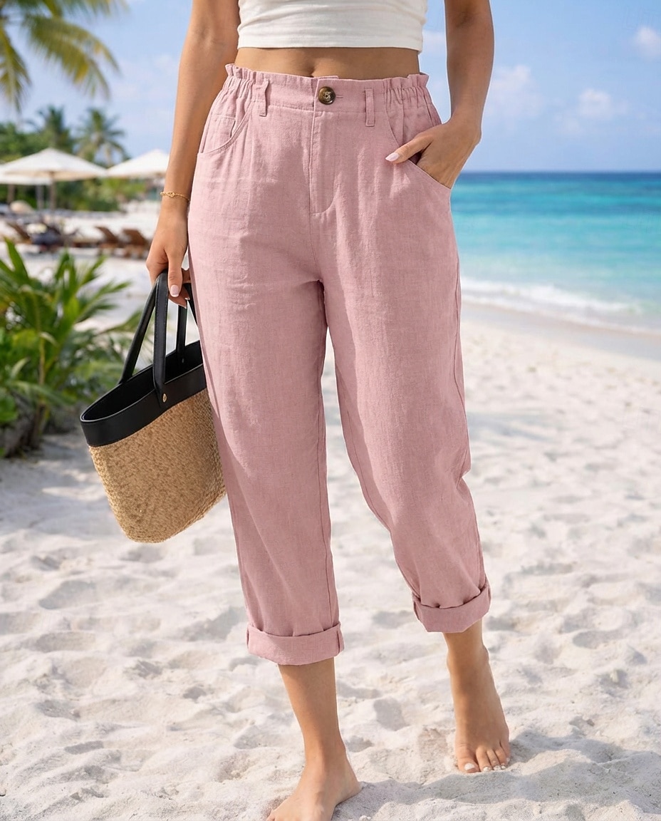 Pentru femei Pantaloni cu aspect de in Pantaloni casual Vacanță De Bază Lungime până la glezne Talie Înaltă Comfortabil Inelastic Vacanță Oficial Stradă Albastru piscină Gri Închis Caisă Negru Var 2026 - $29.99 –P2