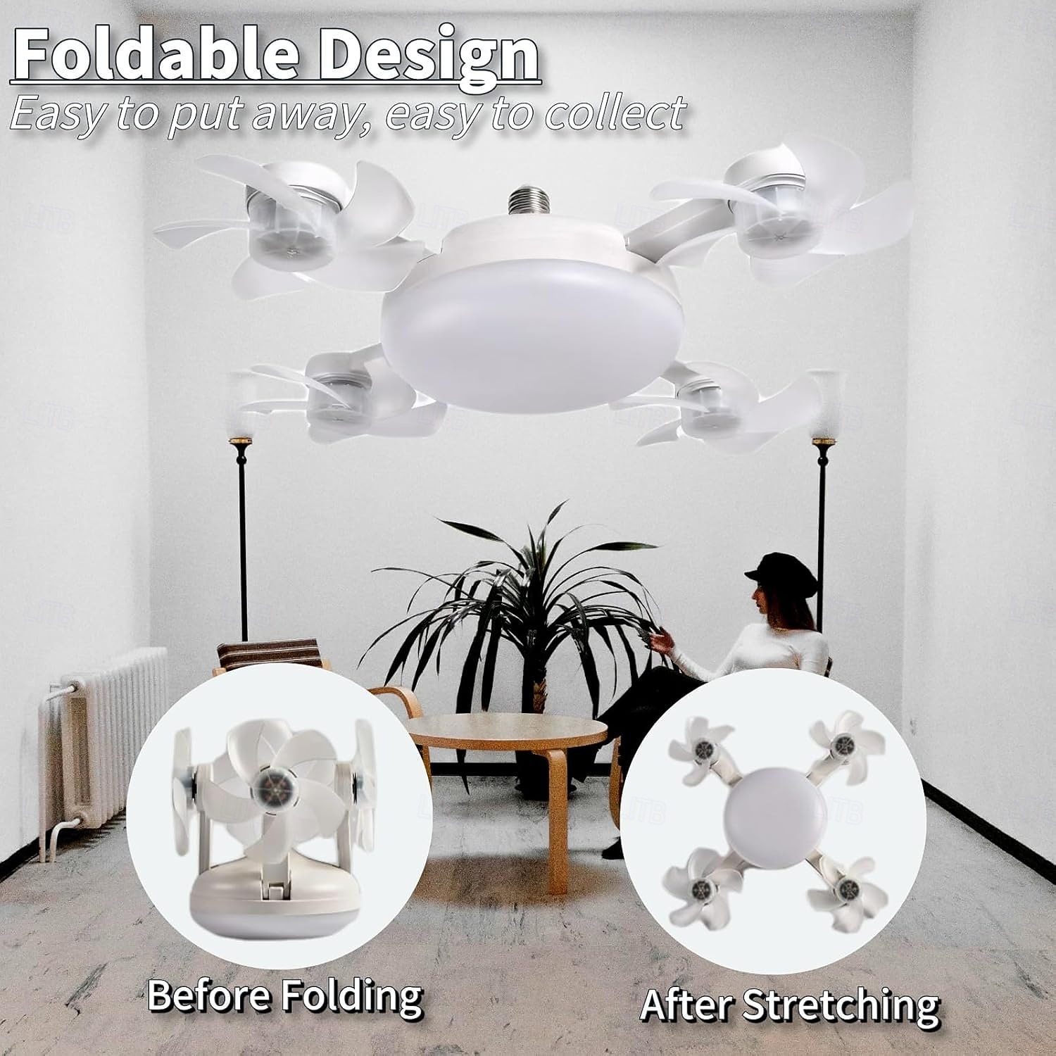 Ceiling Fan with Light, Remote Control 3 Speeds 3 Colors 2 Timers Quiet Motor E26 E27 Bulbs, with Foldable Blades, for Living Room Bedroom 2026 - $38.39 –P4