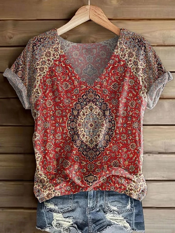 Damen T Shirt Druck Blumen Grafik Pflanzen Vintage Stilvoll Lässig Kurzarm V Ausschnitt Normale Oberteile Täglich Wochenende Blau Gelb Rosa Wein Rote Sommer Frühling 2026 - $21.99 –P10