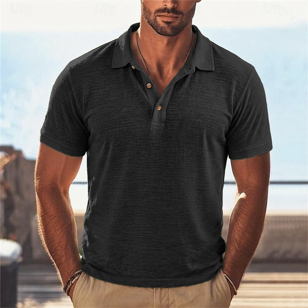 Homme Chemise en lin Polo Occasionnel Vacances Classique Manche Courte Vacances Mode Uni Texturé Boutons Été Printemps Coupe régulière Bleu Clair Noir Rose Claire Vert Bleu clair Chemise en lin de 2026 ? $22.99 –P9