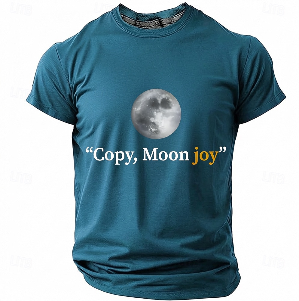 Men's "Copy, Moon joy" Full Moon Graphic T Shirt Short Sleeve Crew Neck Astronomy Space Lover Sarcastic Humor Quote Teal Blue Relaxed Fit Birthday Gift Designer Clothing Apparel 2026 - $18.99 –P1
