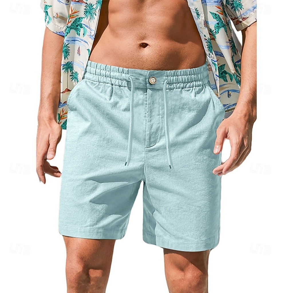 Men's Shorts Linen Shorts Summer Shorts Beach Shorts Drawstring Elastic Waist Plain Comfort Breathable Short Daily Outdoor Beach Vacation Fashion Blue Black Inelastic 2026 - $29.99 –P7