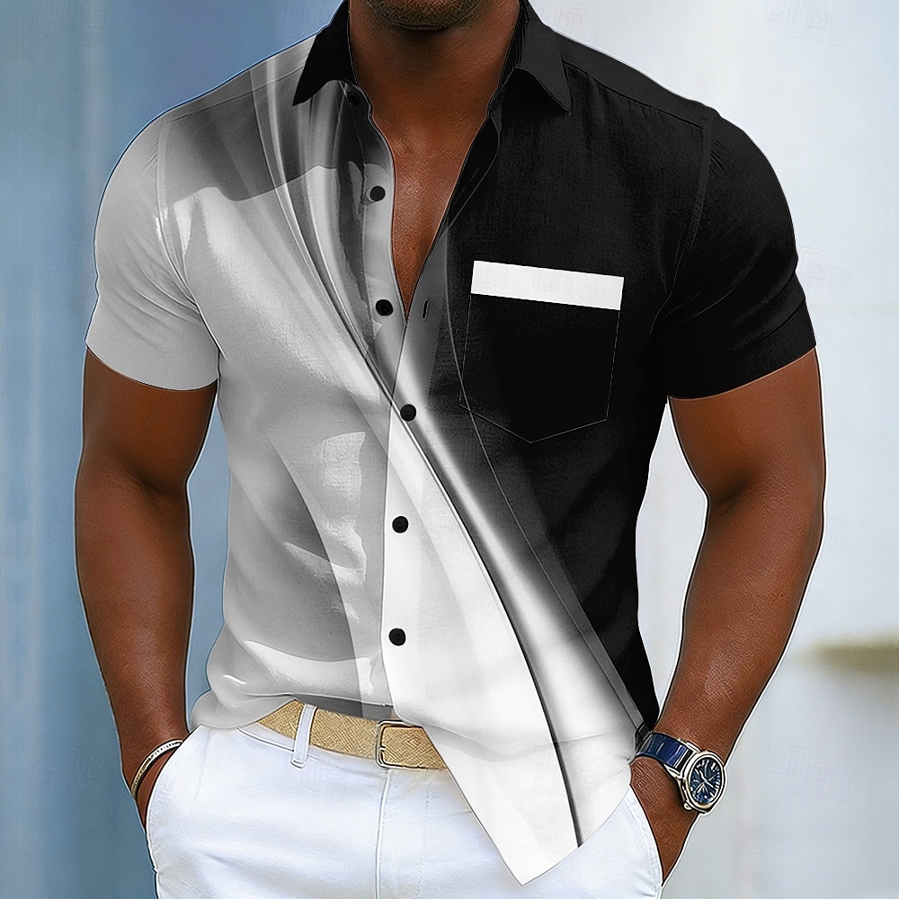 Hombre Degradado Líneas / Olas Arte abstracto Camisa Camisa de verano Abotonar la camisa Manga Corta Informal de negocios Diario Trabajo Festivos Verano Primavera Cuello Vuelto Impresión 3D Un 2026 - $25.99 –P1