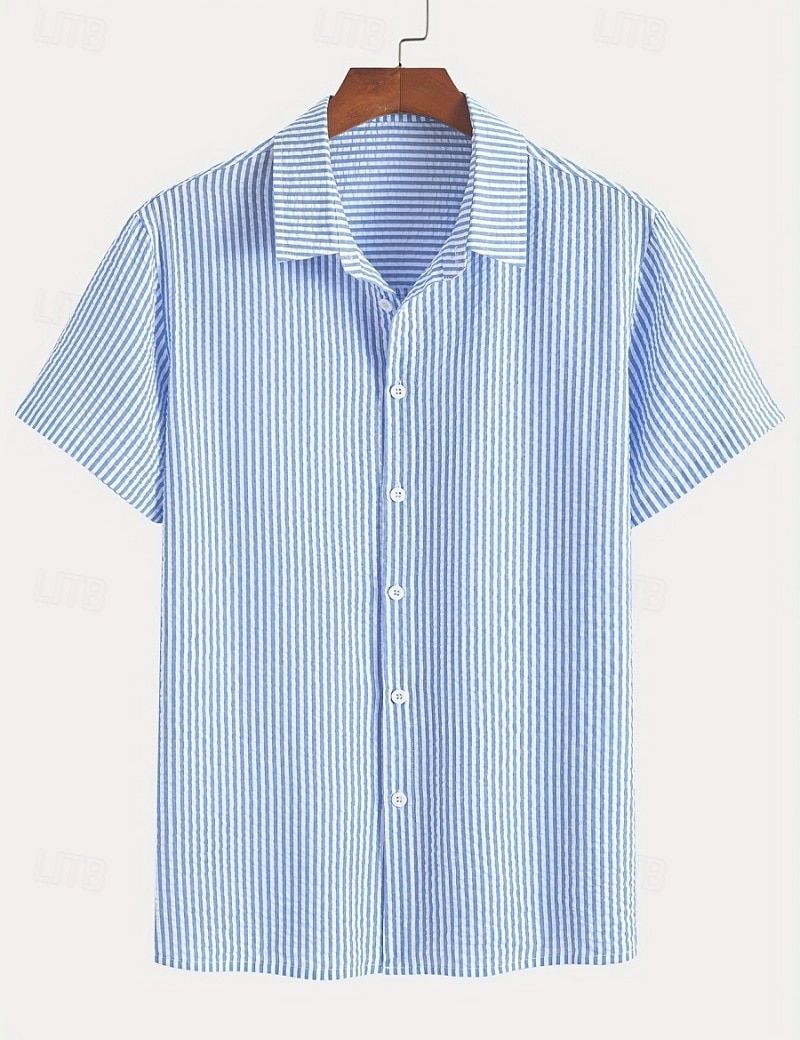 Men's Shirt Casual Shirt Seersucker Shirt Button Up Shirt Blue Black Red Green Short Sleeve Vertical Stripes Shirt Collar Casual Daily Buttons Clothing Apparel Elegant Fashion Casual 2026 - $24.99 –P1