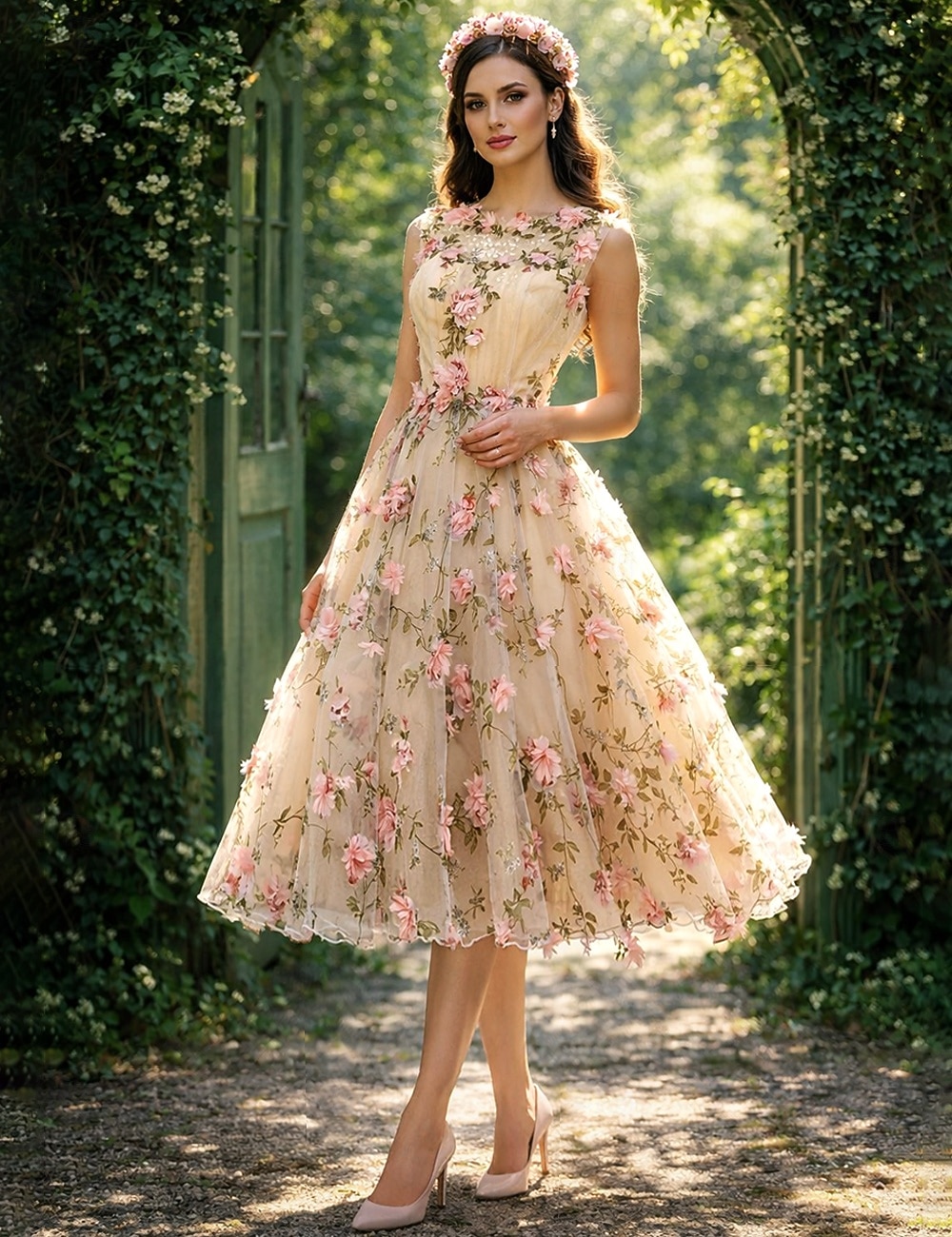 A-Linie Kurz Mini Abiballkleider Party Blumen Ärmellos Juwelenhals Gartenparty Valentinstag Satin mit Applikationen 2026 - $114.99 –P1