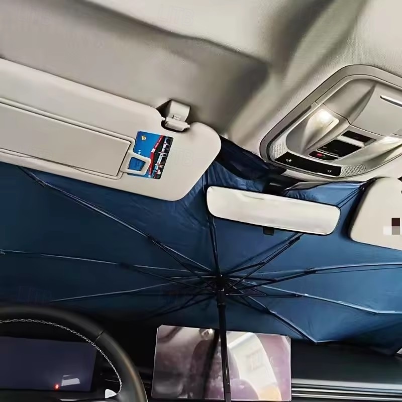 Car Windshield Sun Shade Umbrella, Foldable Front Window Sunshade with Rearview Mirror Cutout, Reflective Heat Shield Blocks 99% UV Rays for Sedan SUV Truck, Keeps Car Cool, Leather Case 2026 - $23.99 –P5