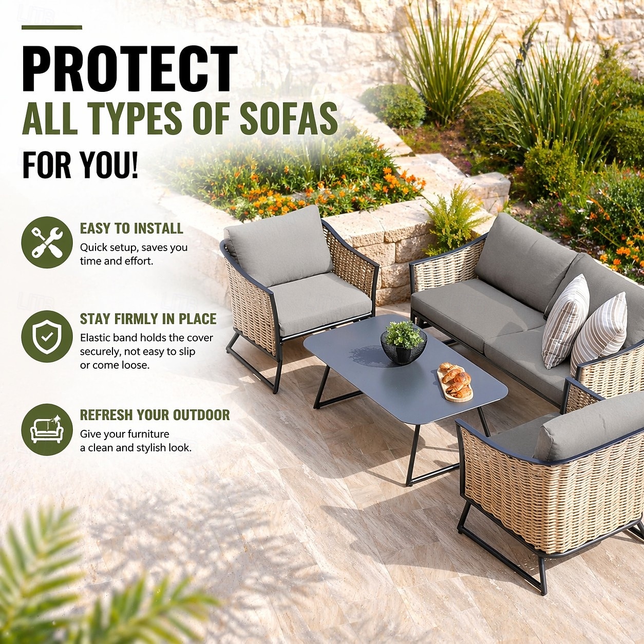 8 эластичных чехлов для подушек патио, водонепроницаемые сменные чехлы для уличных диванов, чехлы для уличных диванов &Чехлы для диванов, чехлы для подушек садовой мебели, моющиеся многоразовые 2026 - $69.99 –P3