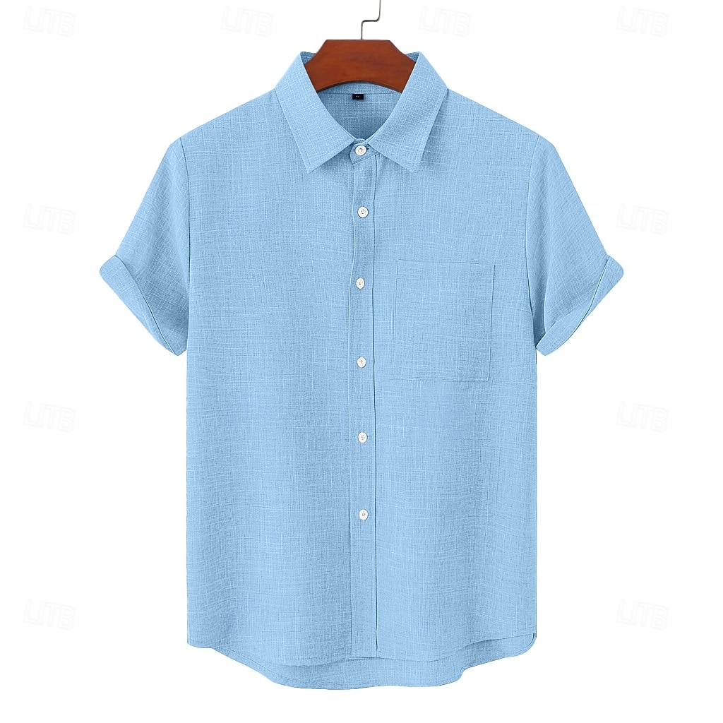 Homens Camisa Social Camisa de linho camisa de verão Roupa de Praia camisa de botão Tecido Casual Diário Azul Preto Branco Rosa Manga Curta Colarinho Primavera Verão Verão Roupa Bolsos de 2026 por $21.99 –P3