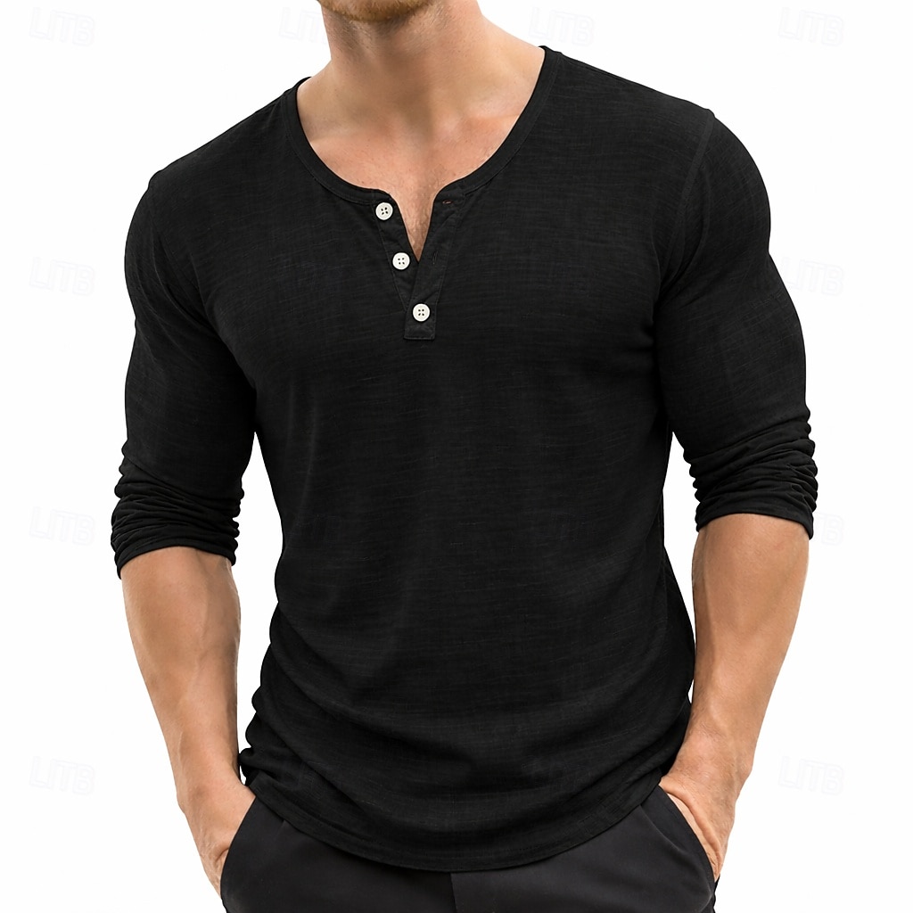 Miesten T-paidat Pellava T-paita Pitkähihainen Yhtenäinen väri Tavallinen Solid Color Loma Vapaa-aika Napit Perus Henley Kausaliteetti Päivittäin ulko- Kevät kesä Kesä Kevät Sininen Musta 2026 - ₪74 –P10
