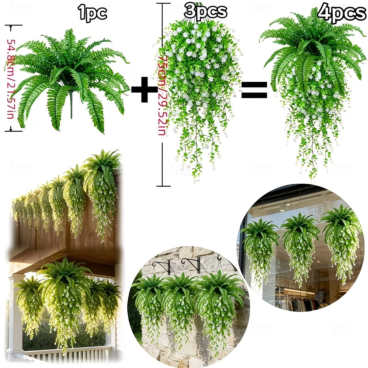 4 ks/sada umělých nástěnných závěsů s kamélií v kombinaci s bostonskými kapradinami, velká umělá venkovní zeleň a květiny, vhodné pro venkovní svatby, moderní zahradní dekorace 2026 - $19.99 –P2