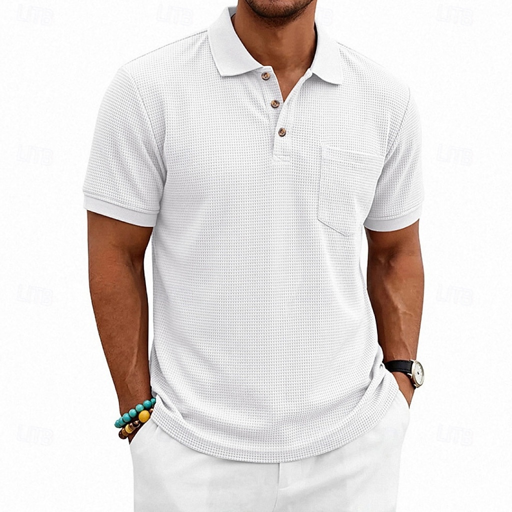 Per uomo Magliette Polo a Nido d'Ape Polo Casuale Streetwear Bavero Manica Corta Essenziale Moderno Semplice Tasca Leggero Estate Primavera Vestibilità regolare Nero Bianco Blu marino Verde scuro del 2026 a $21.99 –P2