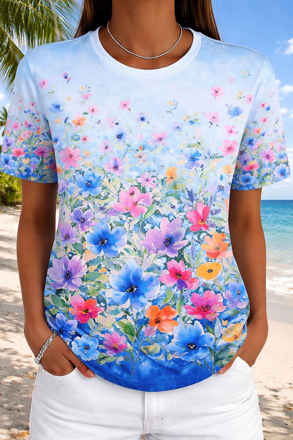 Pentru femei Tricou Imprimeu Floral Grafic Plante Boemia Hawaiană Stilat Manșon scurt Stil Nautic Topuri obișnuite Casual Zilnic Albastru piscină Alb Roz Îmbujorat Trifoi Vară Primăvară 2026 - $21.99 –P2