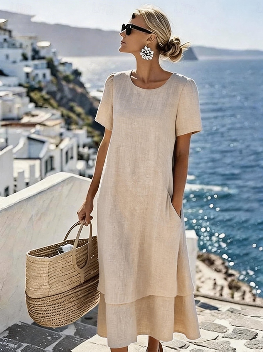 Per donna Abito Midi Vestito Casual Vestito T-Shirt Abito Estivo Essenziale Classico Quotidiano Vacanza Vestibilità comoda Semplice Manica Corta Girocollo Blu Bianco Rosa Cachi Estate Primavera del 2026 a $31.99 –P3