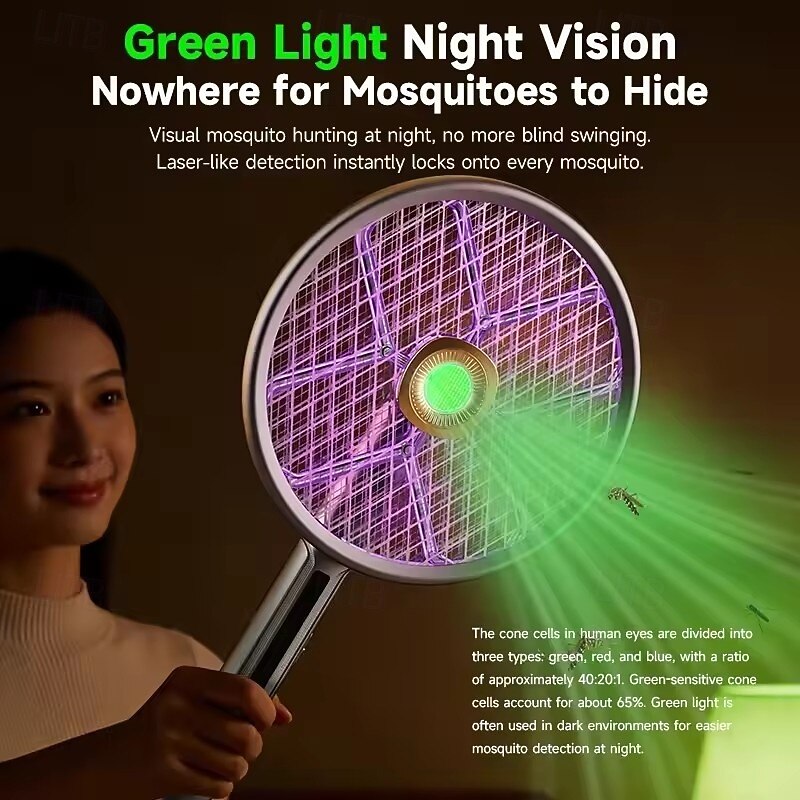 2-in-1 Electric Fly Swatter & Bug Zapper Racket, Automatic Mosquito Killer with Laser Hunting & UV Light, Extendable Handle, 90° Foldable Head for Wall-Attaching, USB Rechargeable for Home Indoor 2026 - $76.99 –P11