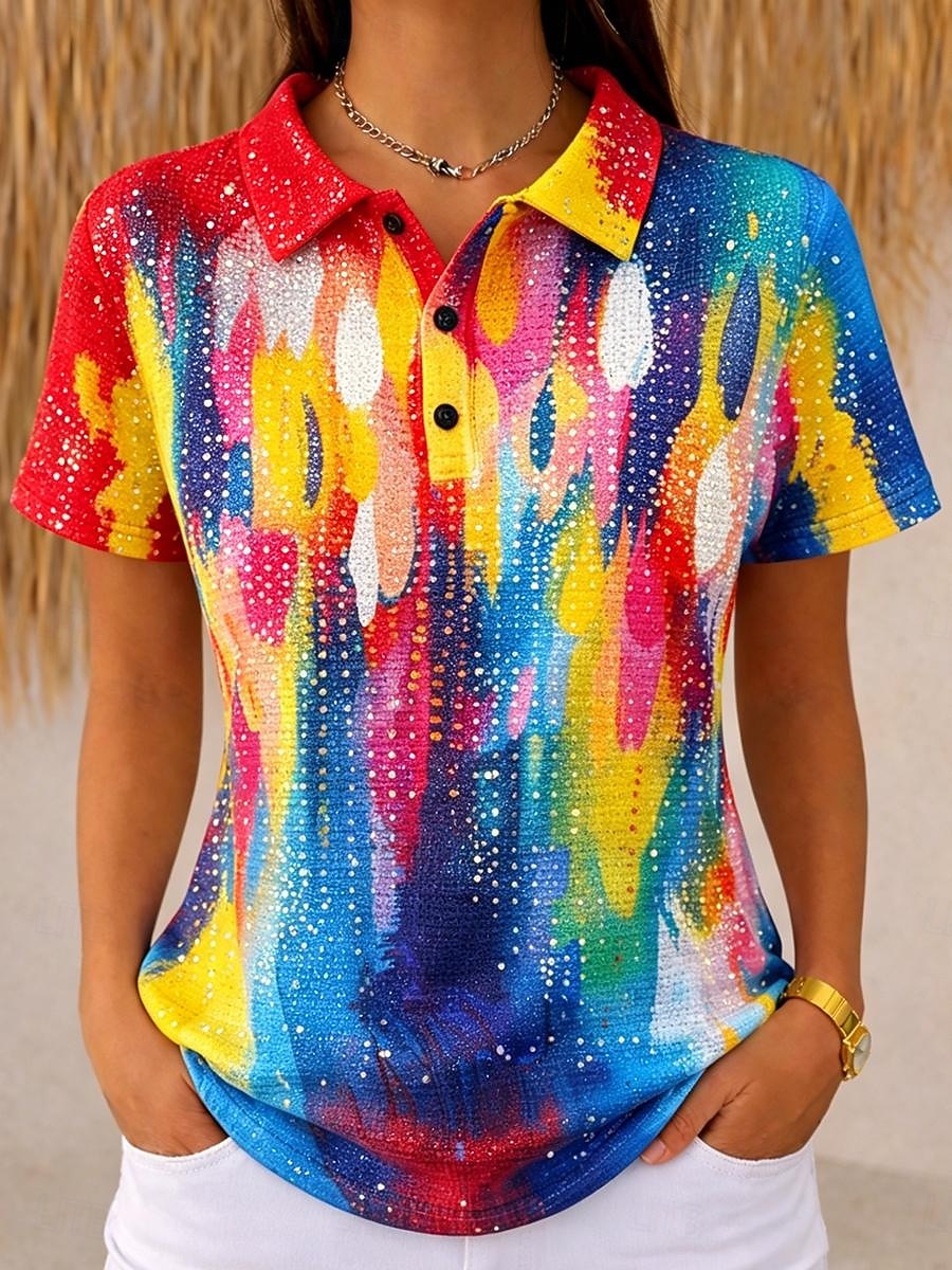 Femmes Chemise Chemises Polo Gaufre Hauts d'été A Ombre Graphique Géométrique ancien Élégant Manche Courte Col Rabattu Col Polo Hauts Réguliers Mariage à la plage Occasionnel Quotidien Bleu Rose de 2026 ? $24.99 –P3
