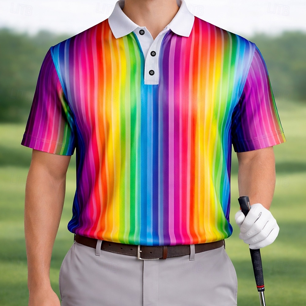 Men's Color Block Golf Sports Polo Shirts Short Sleeve Polo Shirts Collared Shirts Casual Athleisure Daily Wear 3D Print Buttons Spring & Summer Rainbow 2026 - $22.99 –P1