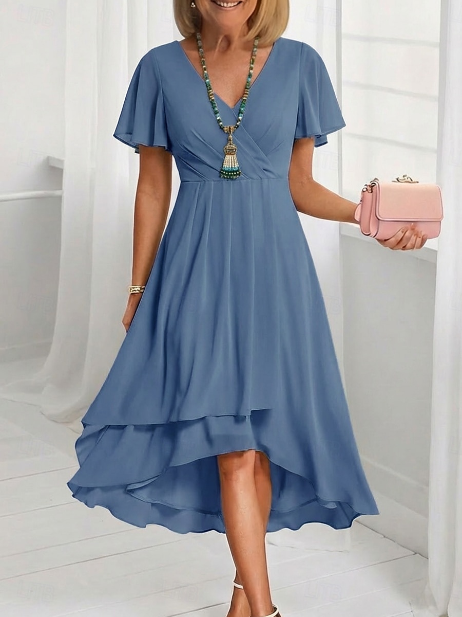 Per donna Abito Midi Vestito Casual Vestito in Chiffon Vestito a ruota Elegante Moda Moderno All'aperto Vacanza Uscire Vestibilità regolare Semplice Manica Corta Scollo a V Blu Rosa chiaro Nero Bianco del 2026 a $16.99 –P2