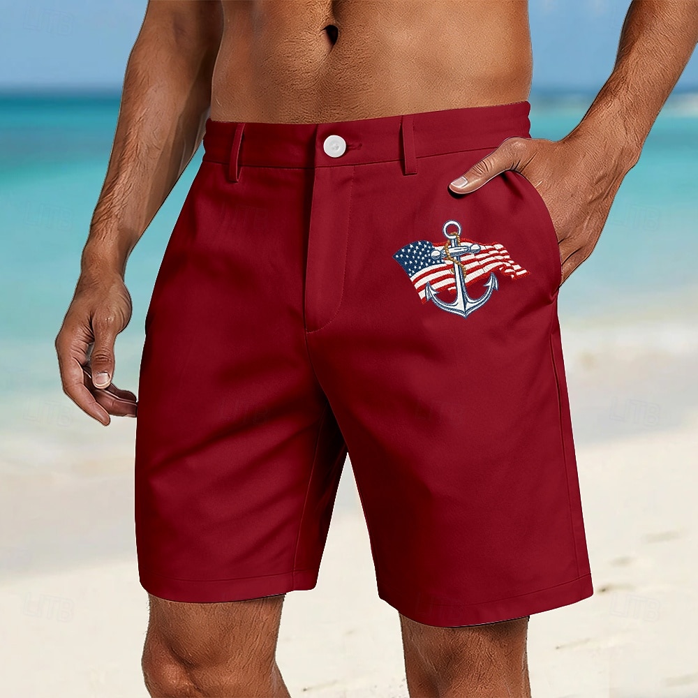 Herre 4. juli USAs 250-årsjubileum Anker Amerikansk flagg Bermudashorts Casual shorts Shorts til golfbruk Medium Midje Hawaiisk Patriotisk utendørs Strand Ferie Flate shorts med fire lommer Designer 2026 - $25.99 –P5